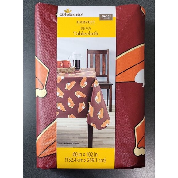 Harvest Peva Tablecloth 60x102 Rectangle Thanksgiving Pumpkin Pie Pattern Fall - Picture 2 of 4